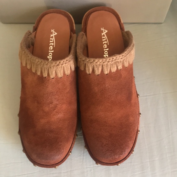 NWT Antelope Hedy brown suede leather slip on clogs Size 38/7 boho gypsy hippie - Picture 2 of 13